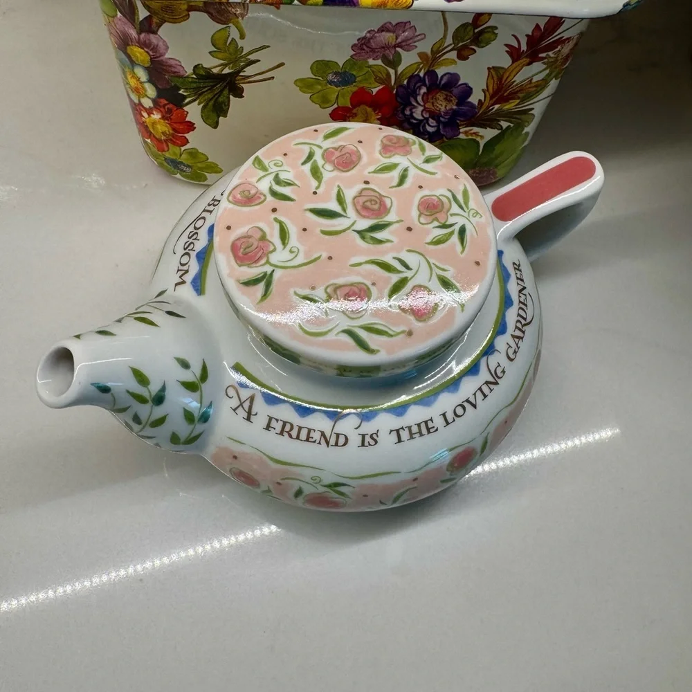 Flora Bella Sakura Debbie Mumm Mini Teapot “A Friend Is the Loving Gardener”